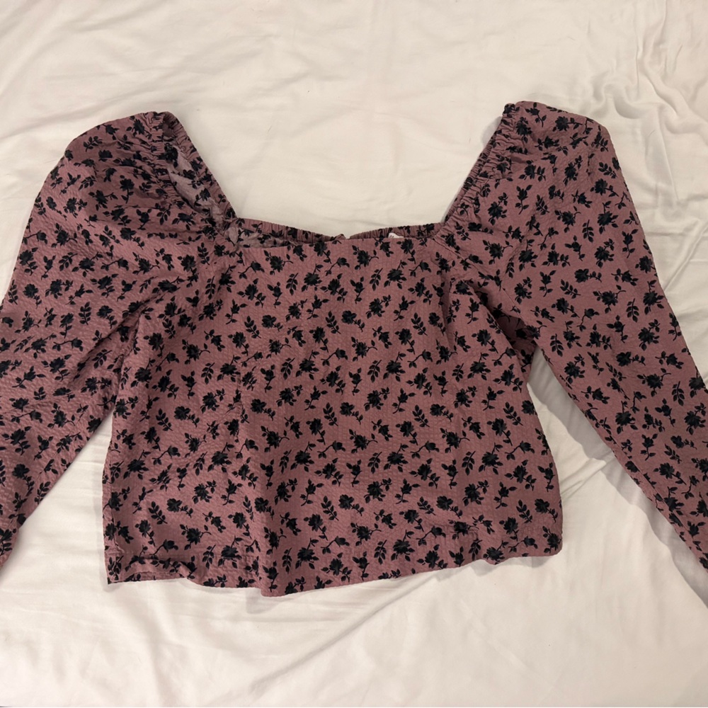 Madewell purple Floral Blouse with Puff Sleeves